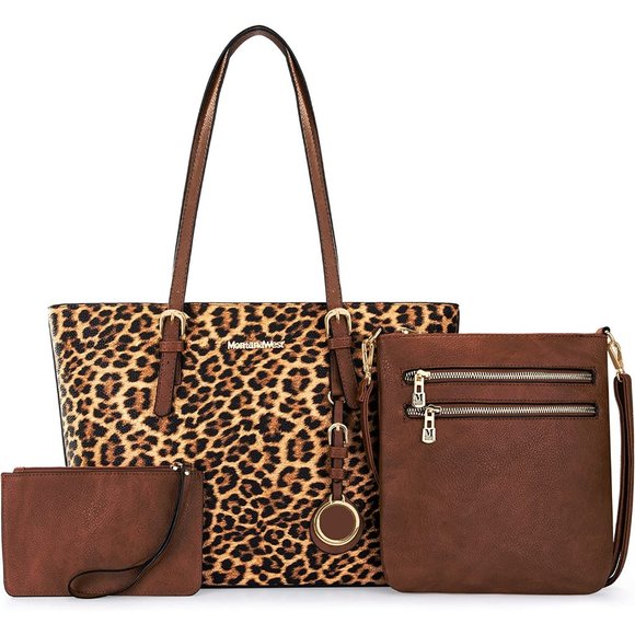 Fashion 3 pcs Handbag Set Leopard Print Tote Large Shoulder Bag Vegan Le… - Picture 8 of 12